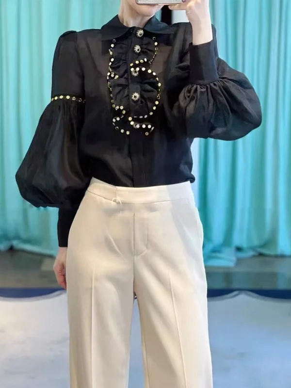 Ele Beaded Heavy Du Long Sve irt Faionable Spring New Sle Bla Gold Lantern Sve Sun Protection Women's Blouse
Ele Beaded Heavy Du Long Sve irt Faionable Spring New Sle Bla Gold Lantern Sve Sun Protection Women's Blouse