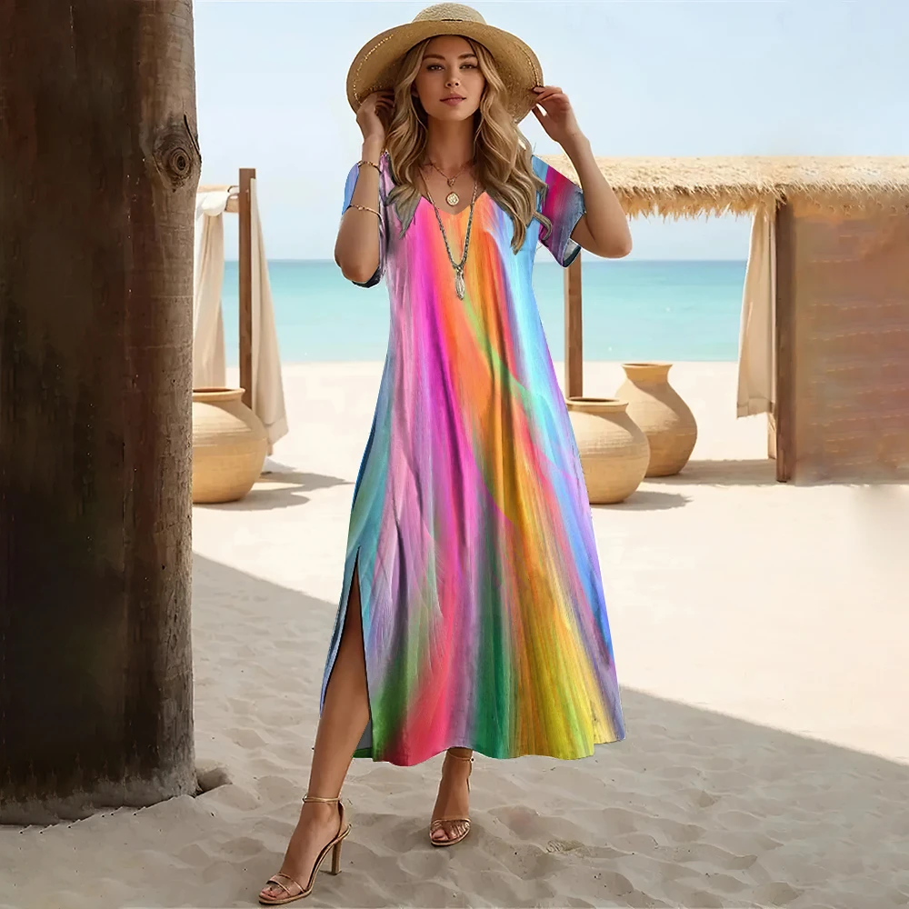 Gradient Color Printed Women's Split V Neck Long Dress Casual Summer&Spring Dress Streetwear Holiday Short Sleeve Dresses 2024
Gradient Color Printed Women's Split V Neck Long Dress Casual Summer&Spring Dress Streetwear Holiday Short Sleeve Dresses 2024