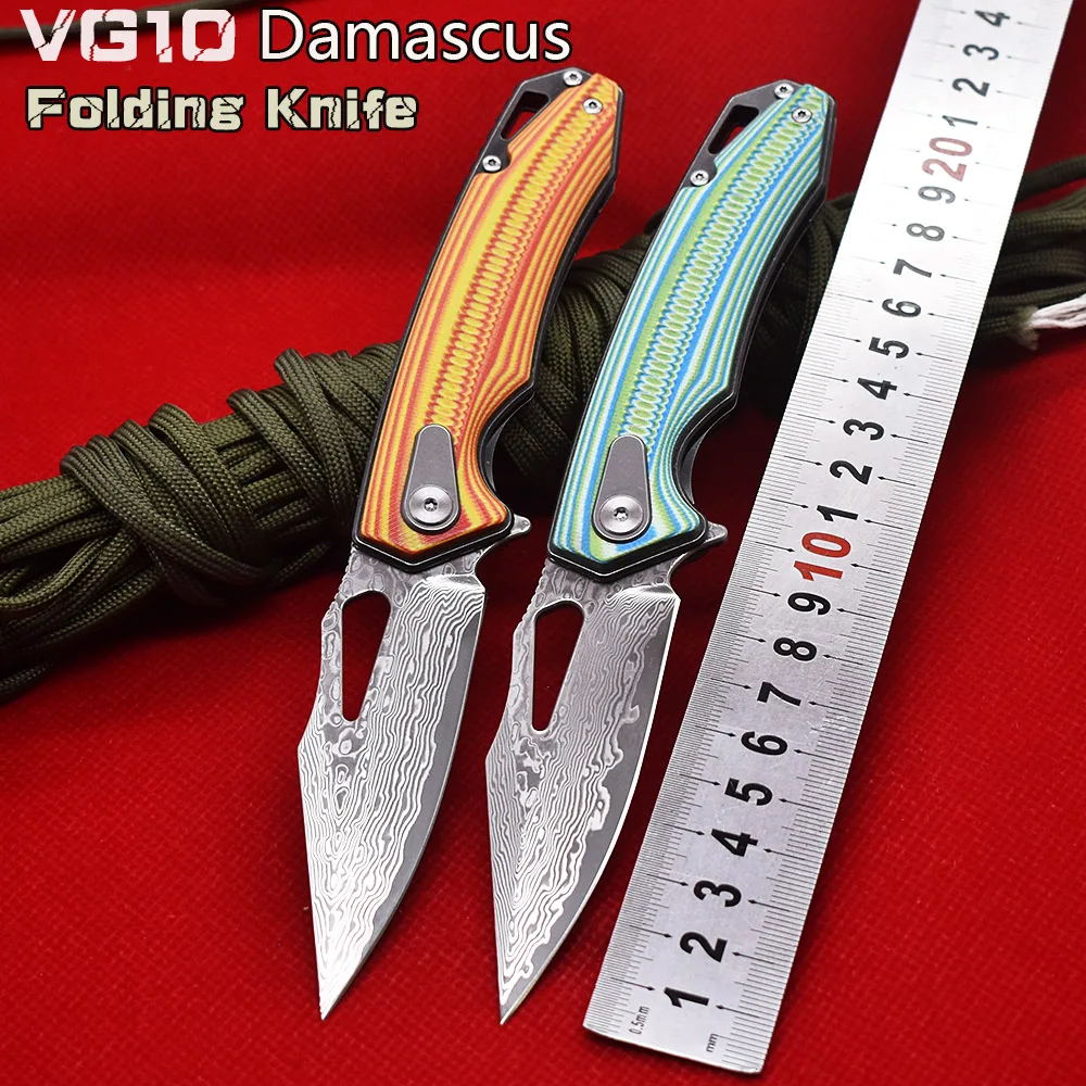 Damascus steel G10 Handle Folding Knife Outdoor Portable Wilderness Tactics Hunting Cold Weapon Fruit Knife Hiking Edc Tool
Damascus steel G10 Handle Folding Knife Outdoor Portable Wilderness Tactics Hunting Cold Weapon Fruit Knife Hiking Edc Tool
