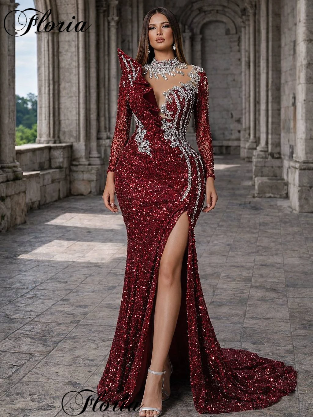 New Shiny Burgundy Evening Dresses With Side Slit Long Sleeves Crystals Celebrity Dresses 2026 Vestidos De Fiesta Customized
New Shiny Burgundy Evening Dresses With Side Slit Long Sleeves Crystals Celebrity Dresses 2026 Vestidos De Fiesta Customized