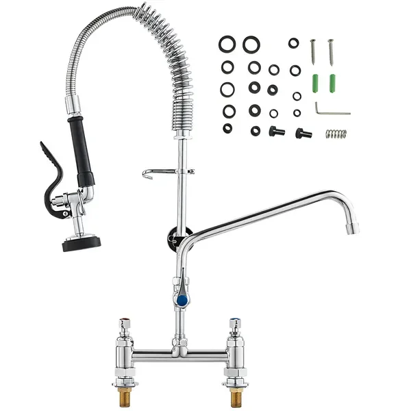 Commercial Faucet with Pre-Rinse Sprayer, 26' Height, 8' Center, 12' Swing Spout, Deck Mount Kitchen
Commercial Faucet with Pre-Rinse Sprayer, 26' Height, 8' Center, 12' Swing Spout, Deck Mount Kitchen
