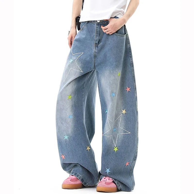 Новые модные джинсы с высокой талией для девочек Y2k, женские удобные мешковатые широкие брюки, женские шикарные джинсовые брюки с принтом звезд
Новые модные джинсы с высокой талией для девочек Y2k, женские удобные мешковатые широкие брюки, женские шикарные джинсовые брюки с принтом звезд