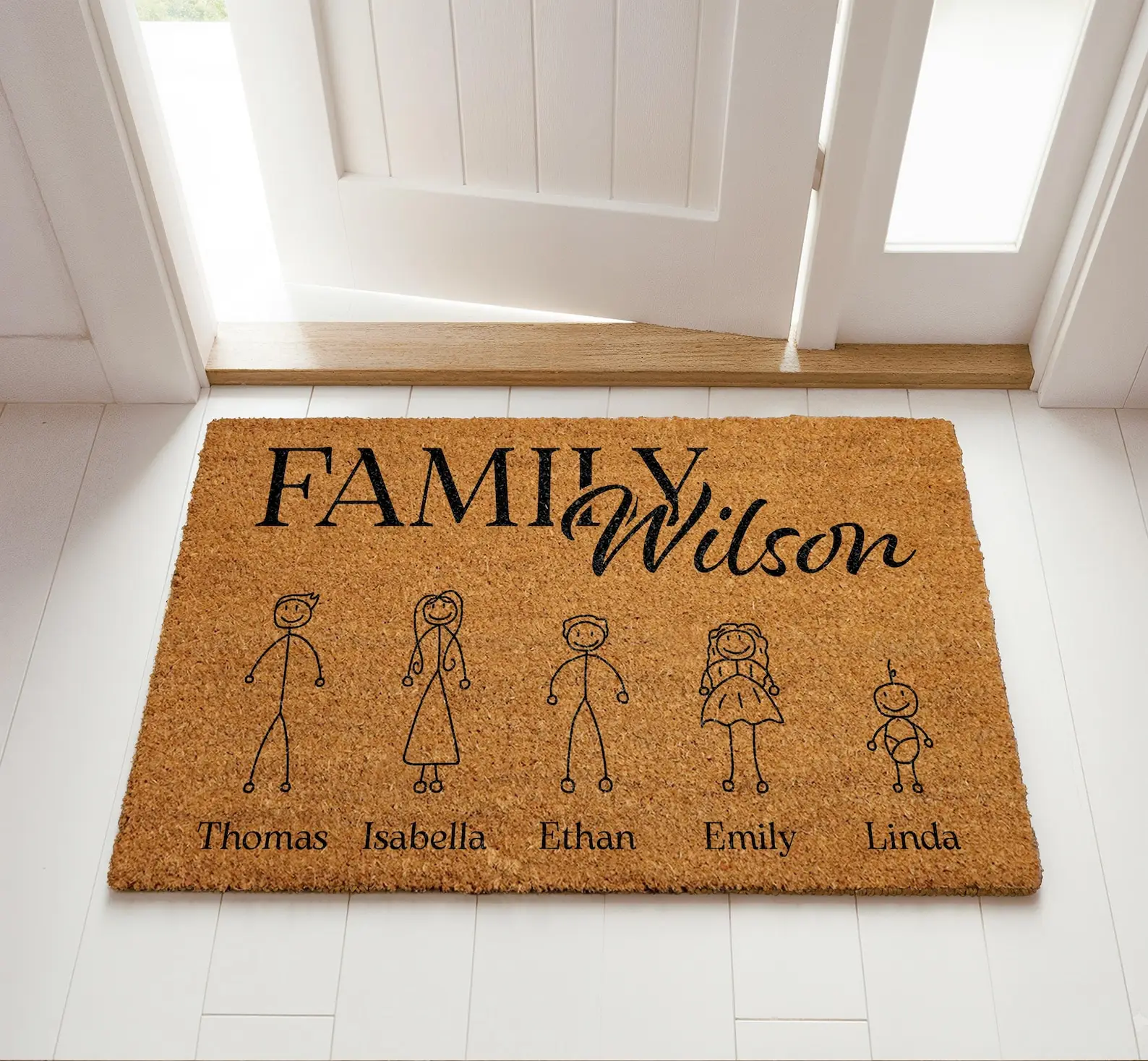 Personalized Family Stick Portrait Name Coir Doormat Custom Natural Fiber Welcome Porch Door Mat Perfect Housewarming Gifts
Personalized Family Stick Portrait Name Coir Doormat Custom Natural Fiber Welcome Porch Door Mat Perfect Housewarming Gifts