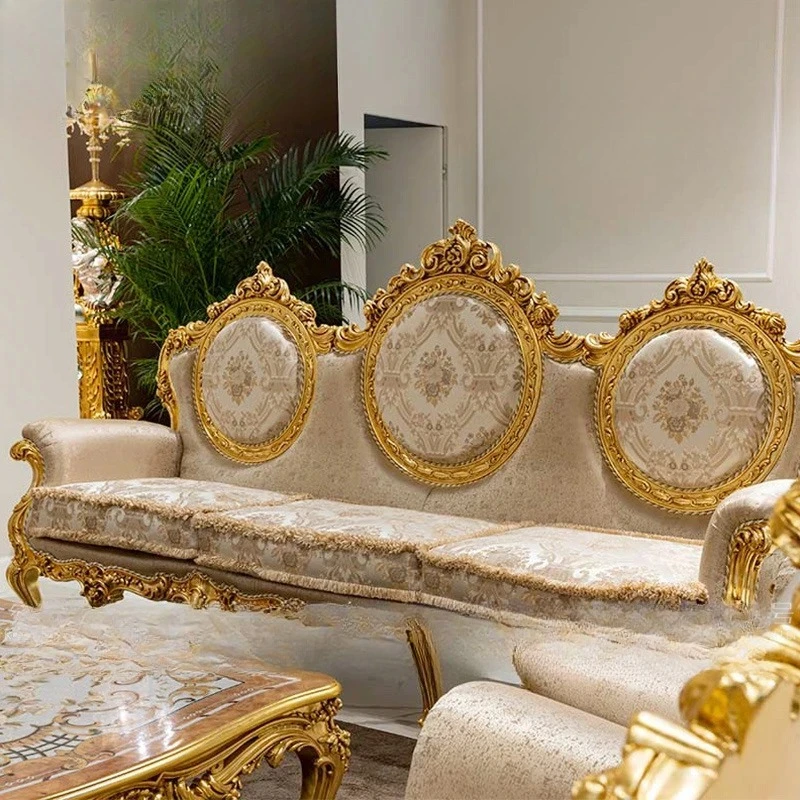 European solid wood carving flower sofa hand foil craft fabric sofa combination large apartment living room furniture
European solid wood carving flower sofa hand foil craft fabric sofa combination large apartment living room furniture