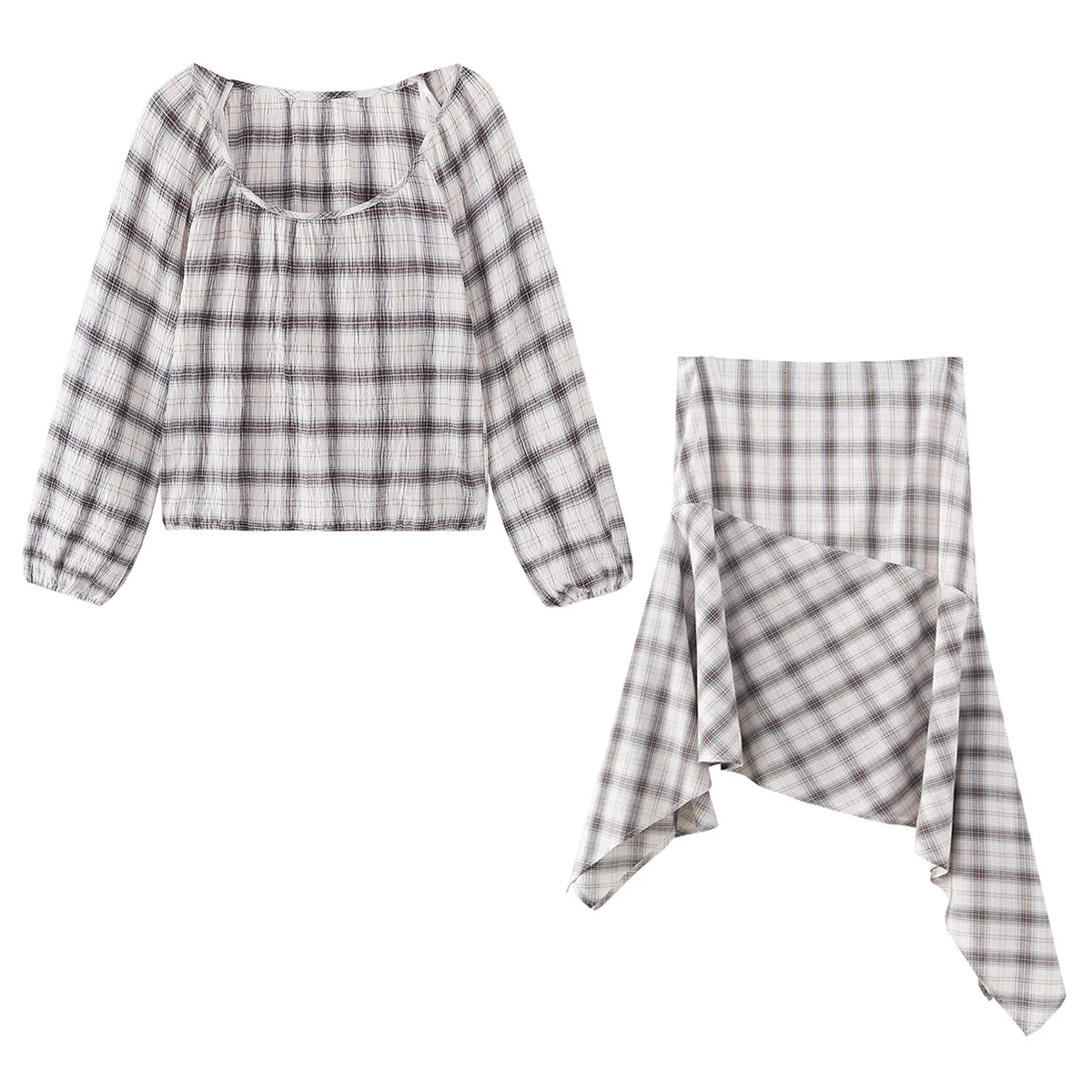 Women's Long-Sleeve Round-Neck Plaid Stretch Shirt + Mini Skirt Set A6SZ
Women's Long-Sleeve Round-Neck Plaid Stretch Shirt + Mini Skirt Set A6SZ