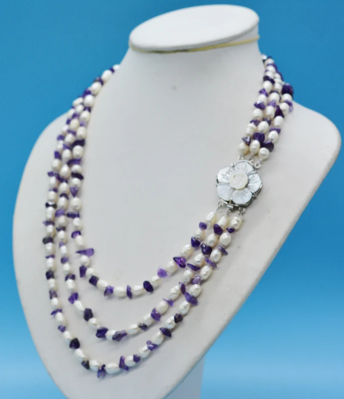erfect. Pretty! 3 rows, natural pearls. Natural crystal, classic ladies necklace jewelry 19-23"
erfect. Pretty! 3 rows, natural pearls. Natural crystal, classic ladies necklace jewelry 19-23"