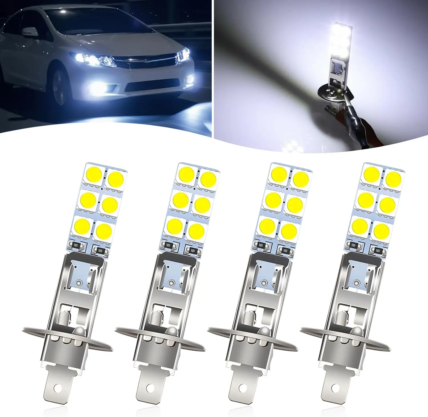 4 PCS Car LED Fog Light Bulbs, H1-12SMD-5050 Chip High Brightness Waterproof Bulbs, 2.44" x 0.43" Plug and Play Fog Light Bulbs,
4 PCS Car LED Fog Light Bulbs, H1-12SMD-5050 Chip High Brightness Waterproof Bulbs, 2.44" x 0.43" Plug and Play Fog Light Bulbs,