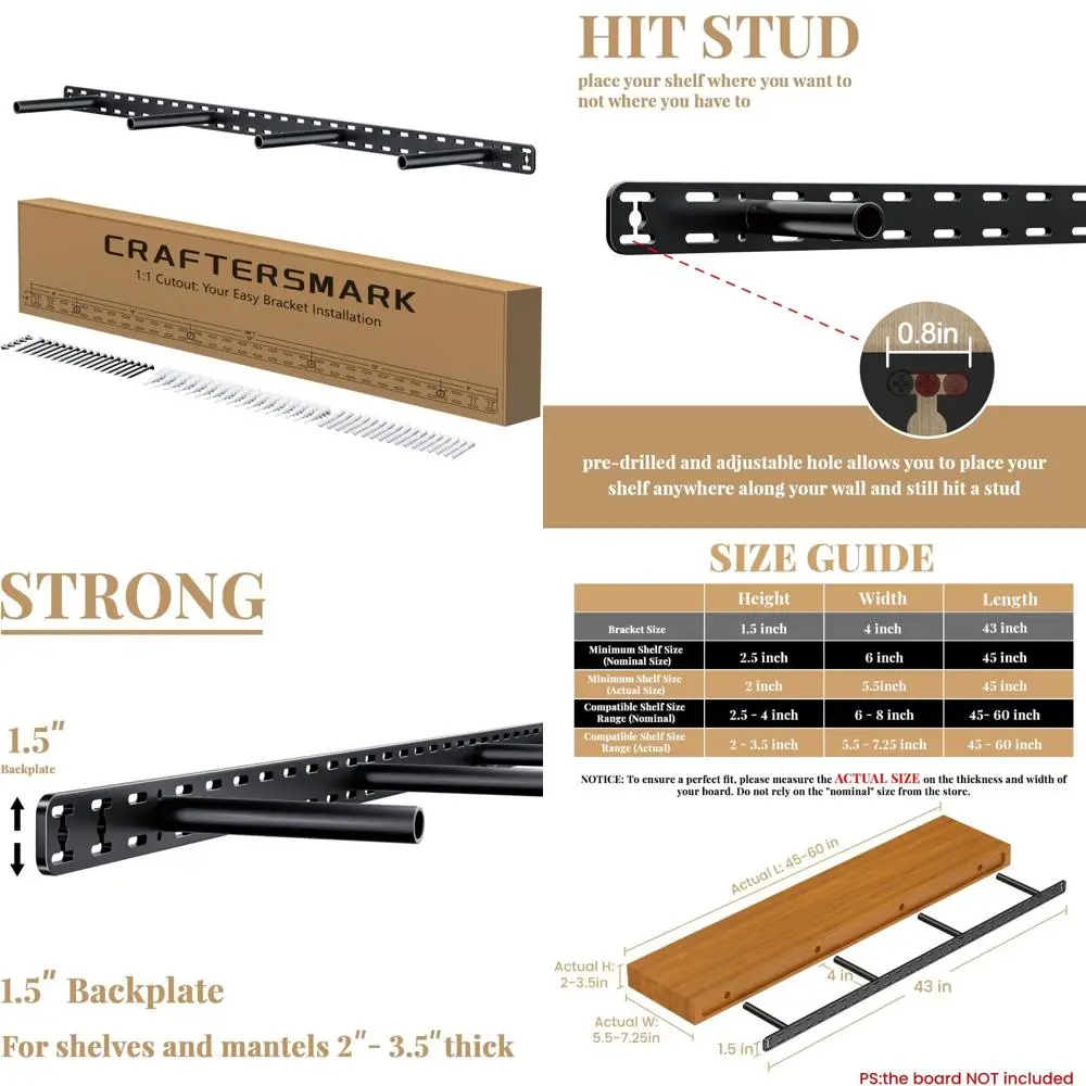 Heavy Duty Large Shelf Brackets for Long Floating Shelves - Invisible Hardware, Strong Mantel Support, Ideal for Heavy Loads
Heavy Duty Large Shelf Brackets for Long Floating Shelves - Invisible Hardware, Strong Mantel Support, Ideal for Heavy Loads