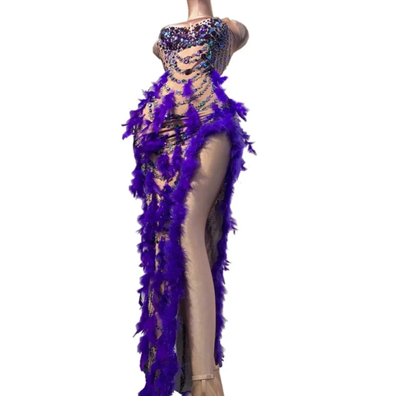 Singer Party Show luxury stage costume Nightclub Bar Dance Costume Evening Slit Sequins Long Purple Feather Dress
Singer Party Show luxury stage costume Nightclub Bar Dance Costume Evening Slit Sequins Long Purple Feather Dress