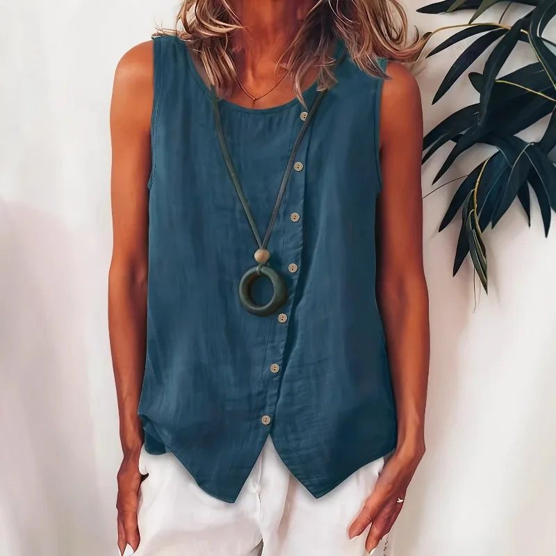Women's summer fashion new sleeveless shirt single breasted loose vest casual top
Women's summer fashion new sleeveless shirt single breasted loose vest casual top