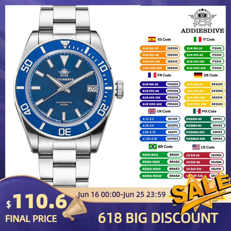 ADDIESDIVE 39mm Diver Watch Japanese NH35A Automatic Movement Sapphire Crystal Ceramic Bezel 200M Waterproof for Men New AD2084
ADDIESDIVE 39mm Diver Watch Japanese NH35A Automatic Movement Sapphire Crystal Ceramic Bezel 200M Waterproof for Men New AD2084