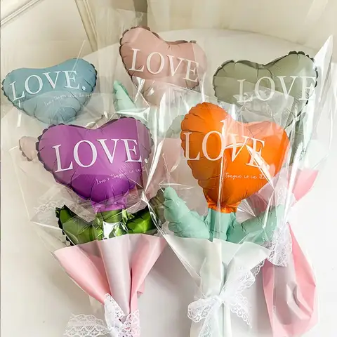 10/30/50pcs Mini Love Flower Holding Balloons Bouquet of Flowers Balloons Valentines Day Mother's Day Party Wedding DIY Decors