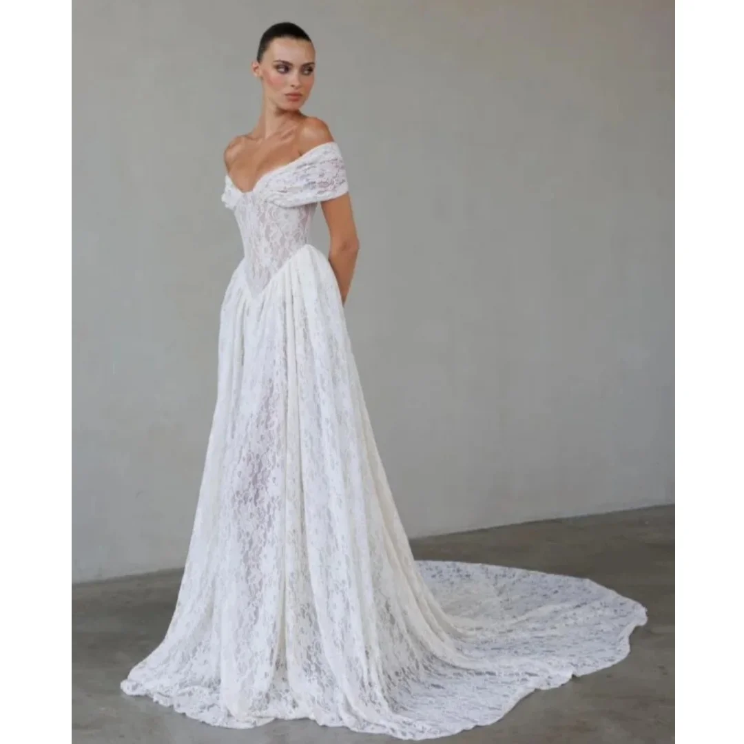 Off the Shoulder Wedding Dresses Lace Sweep Train Bridal Gown Boho Engagement Party Dress Chic robe de mariée Customized
Off the Shoulder Wedding Dresses Lace Sweep Train Bridal Gown Boho Engagement Party Dress Chic robe de mariée Customized