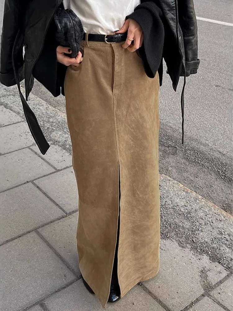 French Retro Suede Brown Skirt for Women High Waist Slim Fit Straight Long Skirts High Street Office Lady Elegant Maxi Skirt
French Retro Suede Brown Skirt for Women High Waist Slim Fit Straight Long Skirts High Street Office Lady Elegant Maxi Skirt