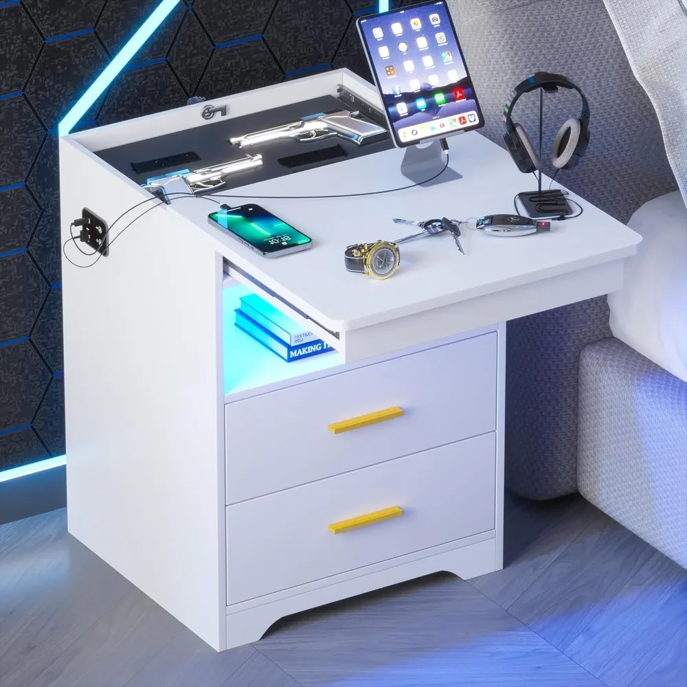 LED Nightstand with Gun Drawer, Modern Beside Table with Charging Station, Auto Sensor 3 Color Dimmable Night Stand with Open C
LED Nightstand with Gun Drawer, Modern Beside Table with Charging Station, Auto Sensor 3 Color Dimmable Night Stand with Open C