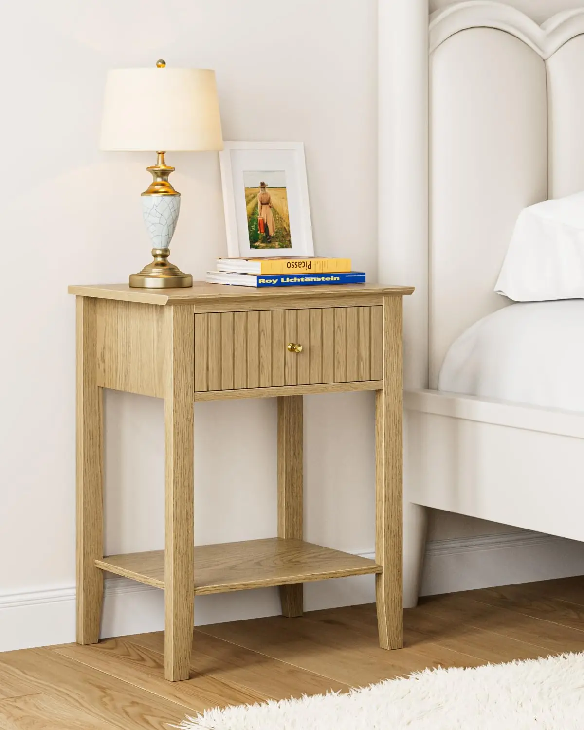 Fluted Farmhouse Nightstand 1 Drawer Mid Century Side Accent Table Bedroom Living Room Yellow Oak, Customized
Fluted Farmhouse Nightstand 1 Drawer Mid Century Side Accent Table Bedroom Living Room Yellow Oak, Customized
