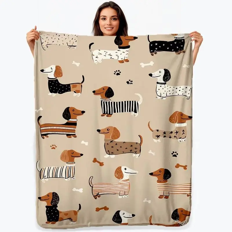 VIKAMA Cute Dachshund Puppy Bone Paw Print Flannel Throw Blanket Beige Striped Dog Pattern Soft Decor Gift for Dog Lovers
VIKAMA Cute Dachshund Puppy Bone Paw Print Flannel Throw Blanket Beige Striped Dog Pattern Soft Decor Gift for Dog Lovers