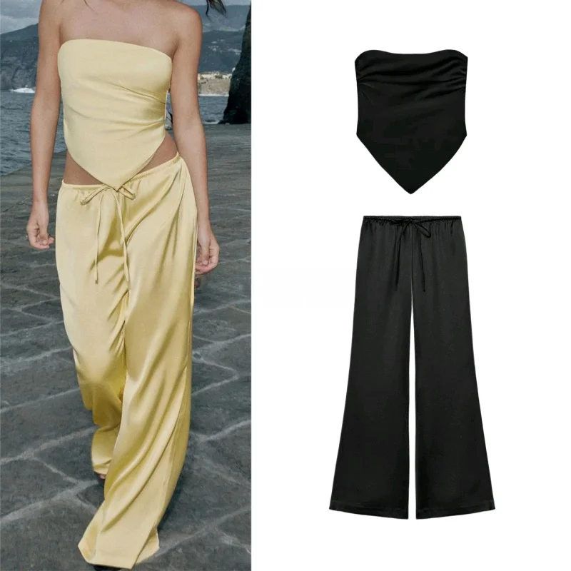 Shoulder Bared Straight Collar Knot Waist Design Long Wide Leg Pants Two Piece Set Summer Fashion Women's Outfit
Shoulder Bared Straight Collar Knot Waist Design Long Wide Leg Pants Two Piece Set Summer Fashion Women's Outfit