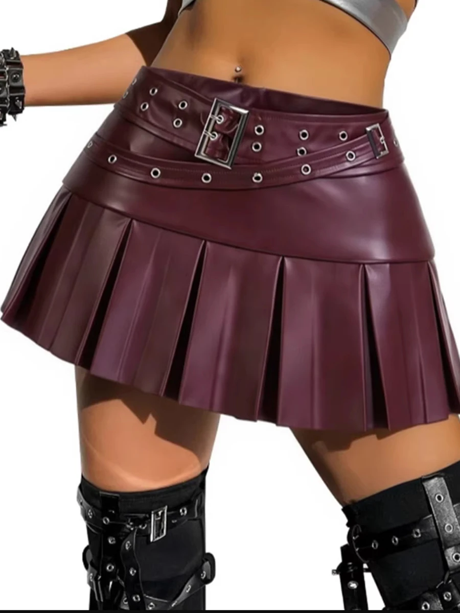 Women's PU Leather Pleated Mini Skirt Zipper Belt Buckle Eyelet Decor Party Skirt
Women's PU Leather Pleated Mini Skirt Zipper Belt Buckle Eyelet Decor Party Skirt