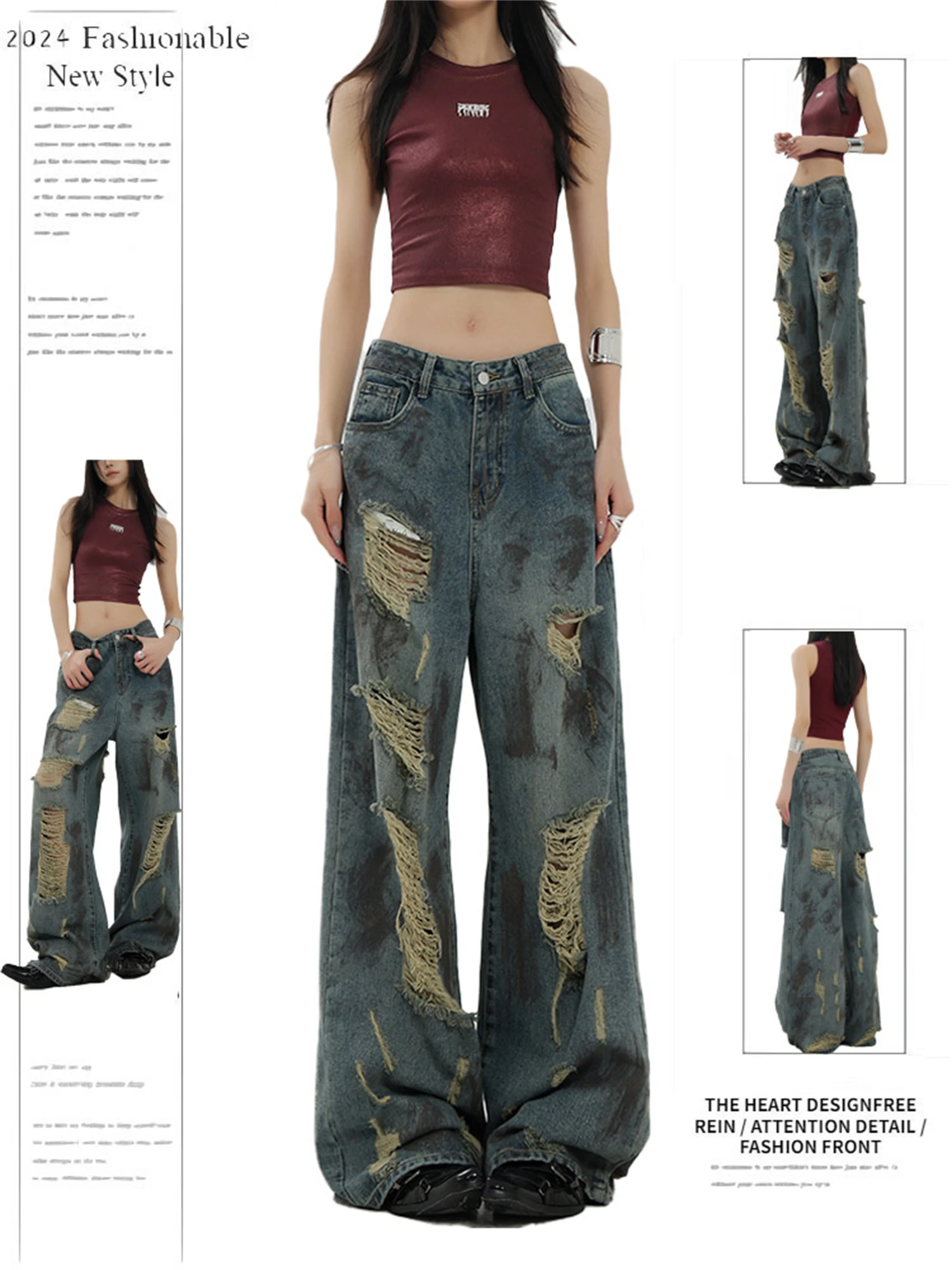 Women's Y2K Distressed Wide Leg Jeans Vintage Ripped Baggy Denim Pants Streetwear Casual Loose Trousers with Big Holes
Women's Y2K Distressed Wide Leg Jeans Vintage Ripped Baggy Denim Pants Streetwear Casual Loose Trousers with Big Holes