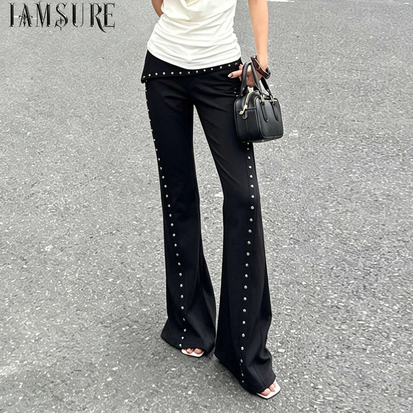 Women's High Waist Flare Pants Elegant Wide Leg Trousers Fashion Rivet Trim Bell Bottom Pants Casual Streetwear Chic Slimming
Women's High Waist Flare Pants Elegant Wide Leg Trousers Fashion Rivet Trim Bell Bottom Pants Casual Streetwear Chic Slimming