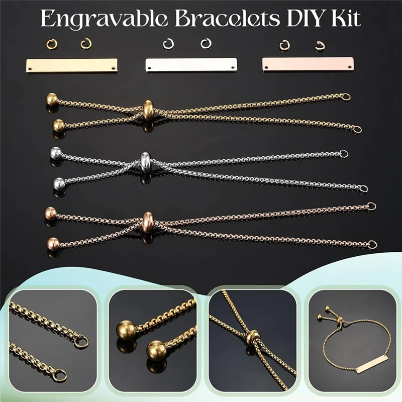 Intuitive Engravable Bracelets DIY Kit Including 10 Rectangle Blank Tag Pendants 10 Adjustable Slider Bracelets 30 Jump Rings
Intuitive Engravable Bracelets DIY Kit Including 10 Rectangle Blank Tag Pendants 10 Adjustable Slider Bracelets 30 Jump Rings