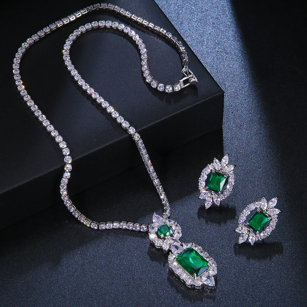 Emerald Jewelry Sets Necklace Earrings Crystal Zircon Big Block Drop Jewelry Wedding Bride Dinner Party Anniversary Gift
Emerald Jewelry Sets Necklace Earrings Crystal Zircon Big Block Drop Jewelry Wedding Bride Dinner Party Anniversary Gift
