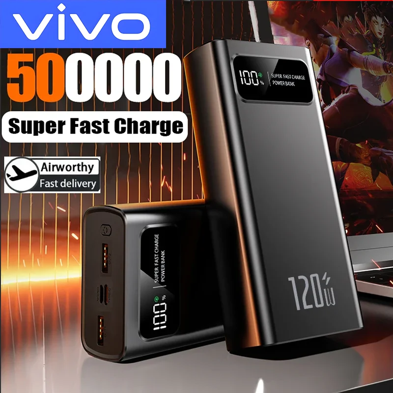 Внешний аккумулятор VIVO 500000 мАч с цифровым дисплеем, высокой емкостью и сверхбыстрой зарядкой 120 Вт для iPhone, Samsung, Huawei
Внешний аккумулятор VIVO 500000 мАч с цифровым дисплеем, высокой емкостью и сверхбыстрой зарядкой 120 Вт для iPhone, Samsung, Huawei