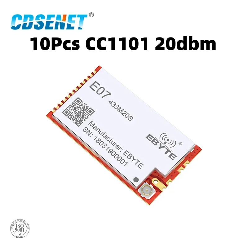 10P CC1101 433 МГц 100 мВт модуль 20 дБм CDSENET E07-433M20S большой радиус действия SMD PA трансивер RF IPEX передатчик и приемник
10P CC1101 433 МГц 100 мВт модуль 20 дБм CDSENET E07-433M20S большой радиус действия SMD PA трансивер RF IPEX передатчик и приемник