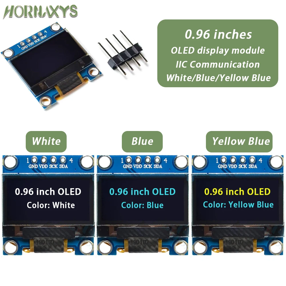 0.96 Inch OLED Display Module SSD1315 I2C IIC SPI Serial 128X64 LCD 4 Pin YellowBlue WhiteBlue for Arduino(Pin Headers Soldered)
0.96 Inch OLED Display Module SSD1315 I2C IIC SPI Serial 128X64 LCD 4 Pin YellowBlue WhiteBlue for Arduino(Pin Headers Soldered)