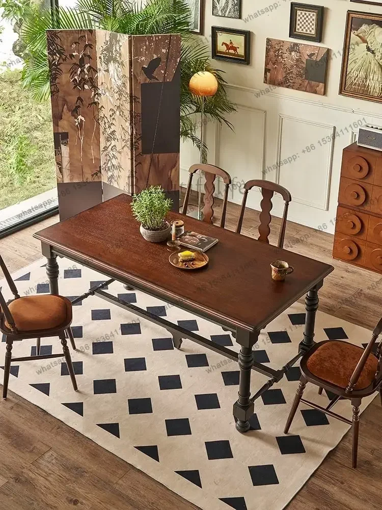 LX French retro solid wood dining table and chairs small apartment black premium rectangular table homeSSS
LX French retro solid wood dining table and chairs small apartment black premium rectangular table homeSSS