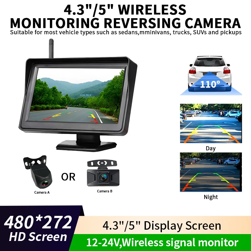 4.3 / 5 Inch HD LCD Monitor System With Wireless Backup Camera 12-24V For sedans Bus Truck Vehicle Parking Reversing Assistant
4.3 / 5 Inch HD LCD Monitor System With Wireless Backup Camera 12-24V For sedans Bus Truck Vehicle Parking Reversing Assistant