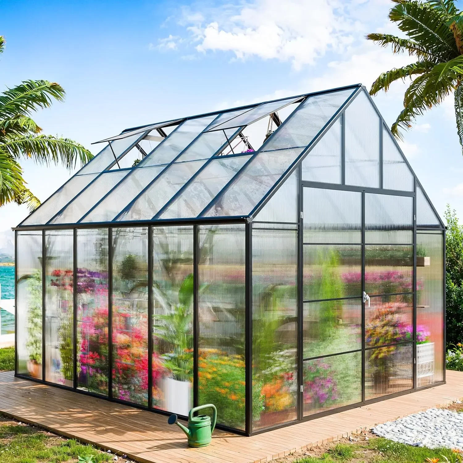 Greenhouse,Upgraded Hybrid Polycarbonate Greenhouses for Outdoors w/2 Vent Windows & Swing Door Walk-in Greenhouses Aluminum
Greenhouse,Upgraded Hybrid Polycarbonate Greenhouses for Outdoors w/2 Vent Windows & Swing Door Walk-in Greenhouses Aluminum
