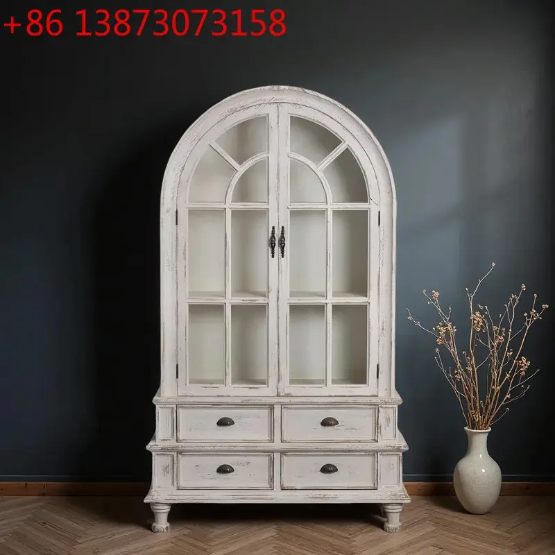 French retro old wine cabinet American country solid wood dining side cabinet living room glass door arched bookcase
French retro old wine cabinet American country solid wood dining side cabinet living room glass door arched bookcase
