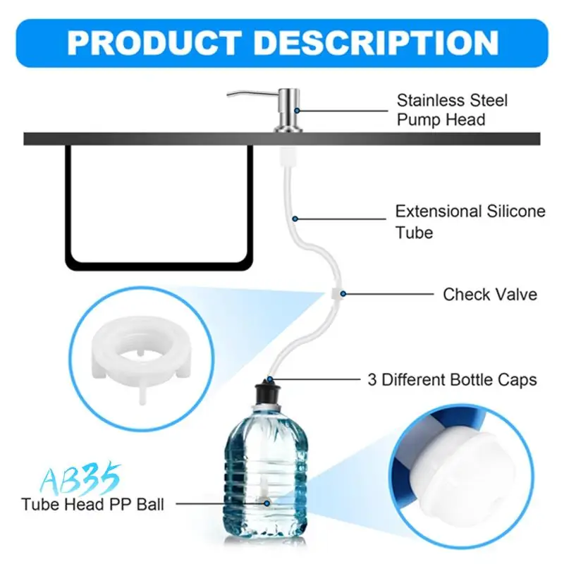 AB35-Soap Dispenser For Kitchen Sink Built In Countertop Soap Dispenser Pump Head With 46 Inch Extension Tube Kit (Silver)
AB35-Soap Dispenser For Kitchen Sink Built In Countertop Soap Dispenser Pump Head With 46 Inch Extension Tube Kit (Silver)