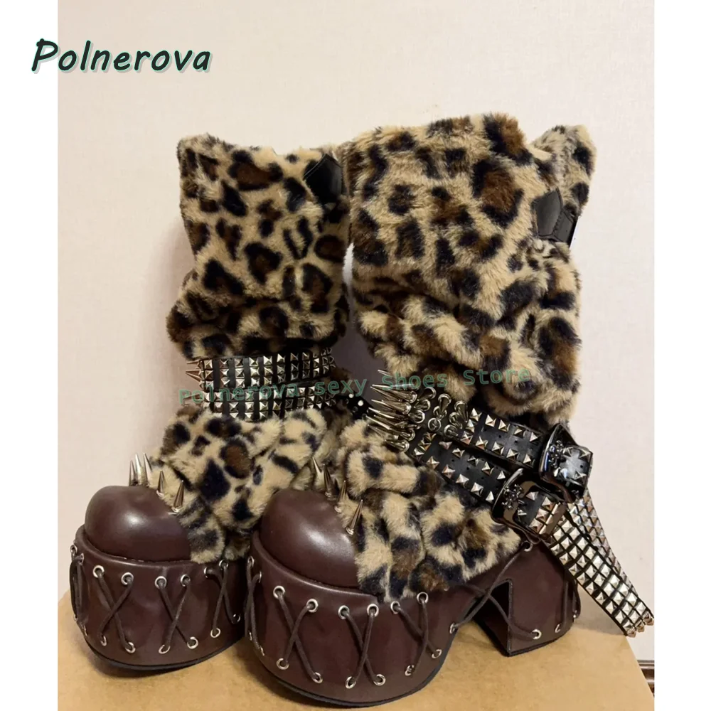 Leopard Belt Buckle Platform Y2K Boots Round Toe Chunky Heel Metal Rivet Decoration Sewing Lady Knee High Boots Subculture Style
Leopard Belt Buckle Platform Y2K Boots Round Toe Chunky Heel Metal Rivet Decoration Sewing Lady Knee High Boots Subculture Style