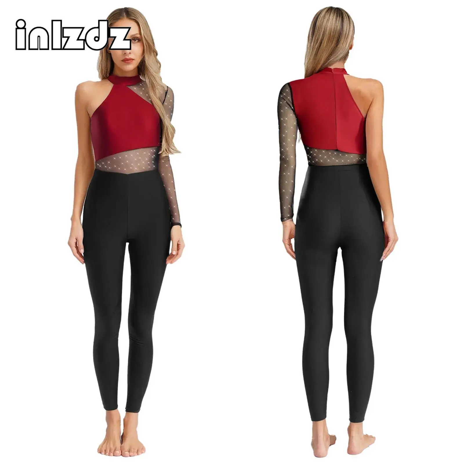 Women Figure Skating Dance Gymnastics Jumpsuit One Shoulder Long Sleeve Glittery Rhinestones Sheer Mesh Performance Costume
Women Figure Skating Dance Gymnastics Jumpsuit One Shoulder Long Sleeve Glittery Rhinestones Sheer Mesh Performance Costume