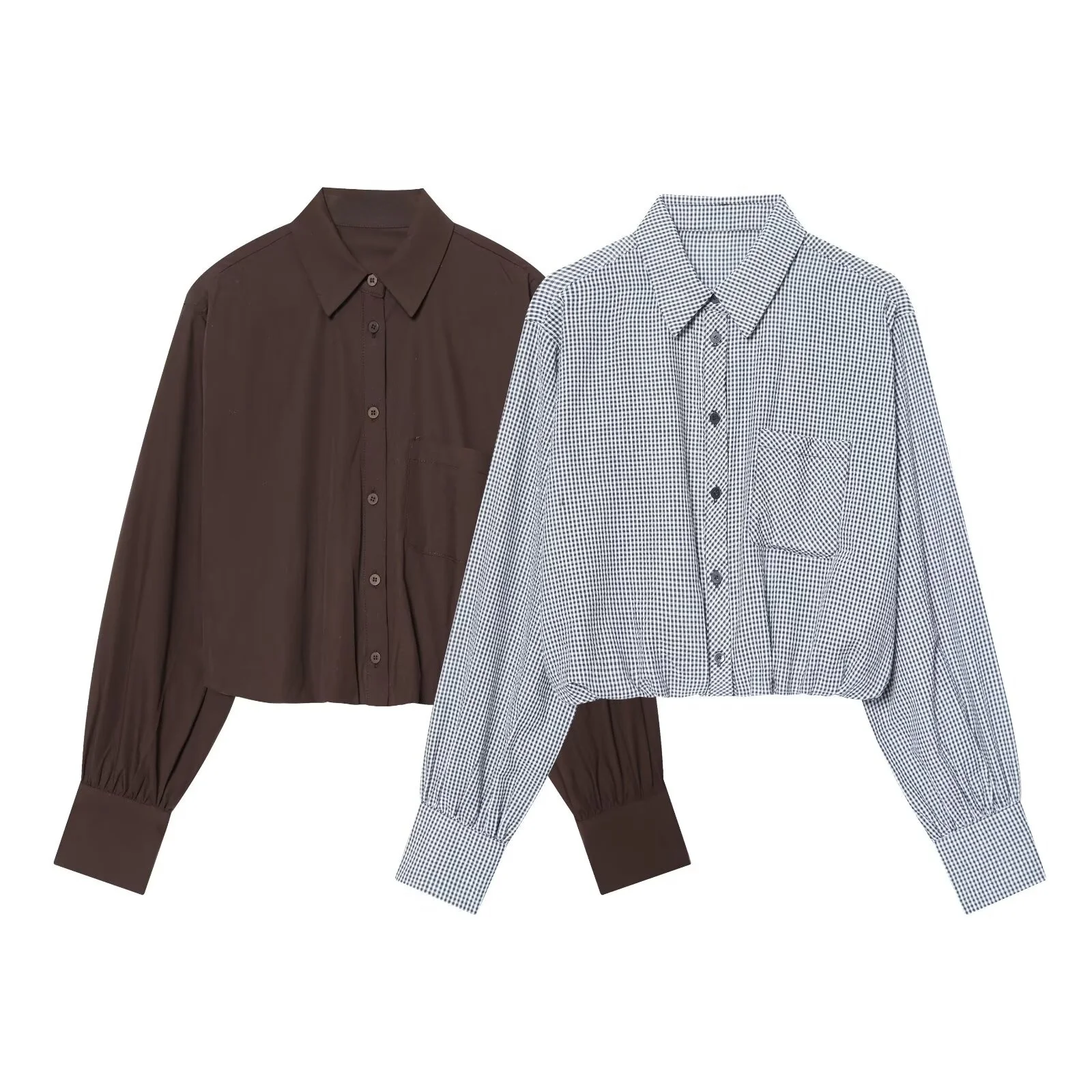 Зима 2025 г., новая женская повседневная модная однобортная короткая рубашка из поплина с длинными рукавами и воротником
Зима 2025 г., новая женская повседневная модная однобортная короткая рубашка из поплина с длинными рукавами и воротником