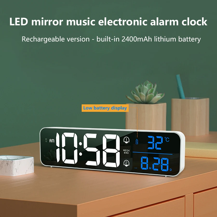 Music Alarm Digital LED Clock Temperature Date Display Desktop Control Decoration Voice 2400mAh Clocks Table Mirror Home Battery
Music Alarm Digital LED Clock Temperature Date Display Desktop Control Decoration Voice 2400mAh Clocks Table Mirror Home Battery