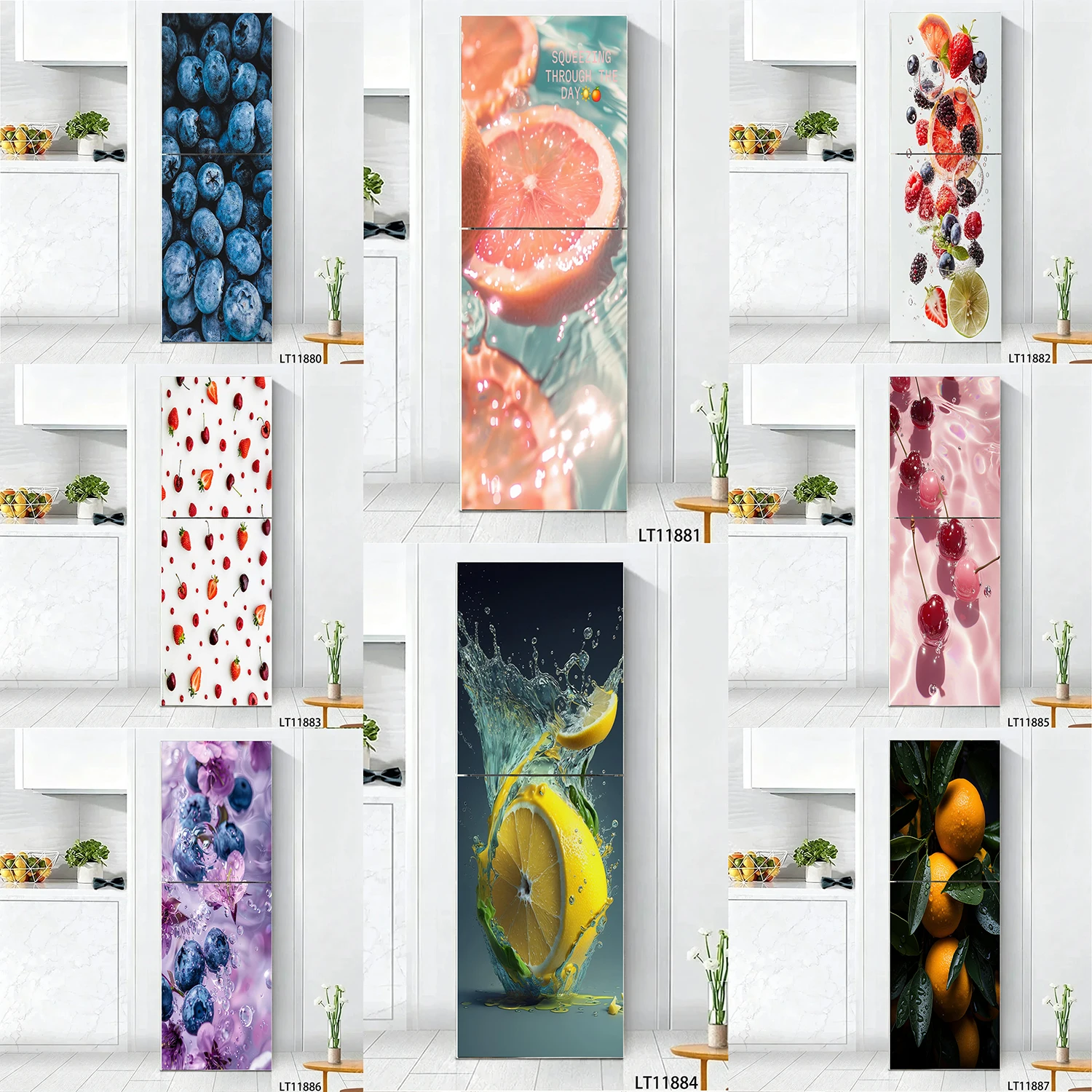 Colorful Summer Fruit Mix Watermelon Lime Mango Pattern Refrigerator Door Sticker Waterproof Self-Adhesive Fridge Decal
Colorful Summer Fruit Mix Watermelon Lime Mango Pattern Refrigerator Door Sticker Waterproof Self-Adhesive Fridge Decal