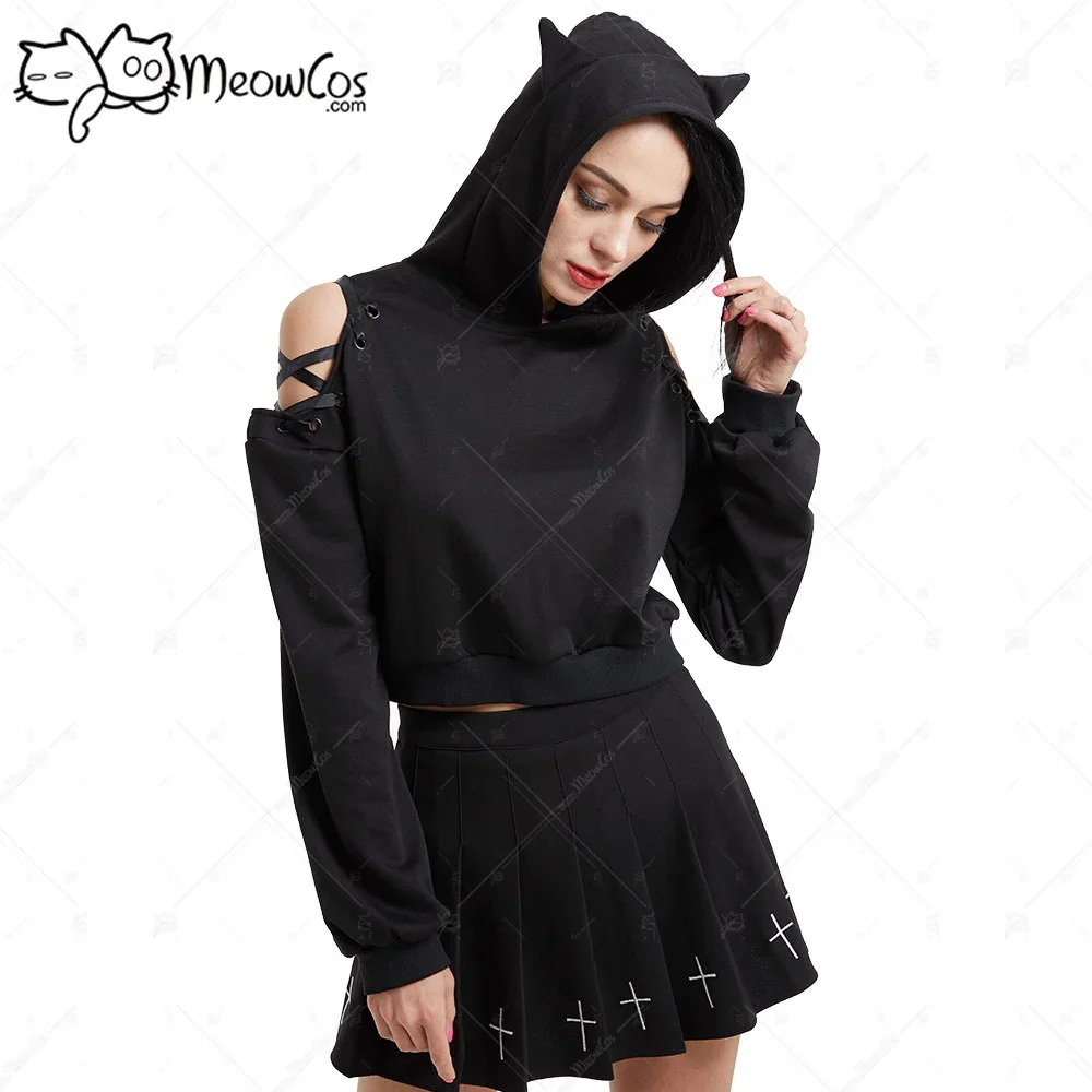 Meowcos Sexy Cute Gothic Dark Style Cat Ear Plush Long Sleeves Strap Decorated Hoodie Women Hooded Coat Pullover for Halloween
Meowcos Sexy Cute Gothic Dark Style Cat Ear Plush Long Sleeves Strap Decorated Hoodie Women Hooded Coat Pullover for Halloween