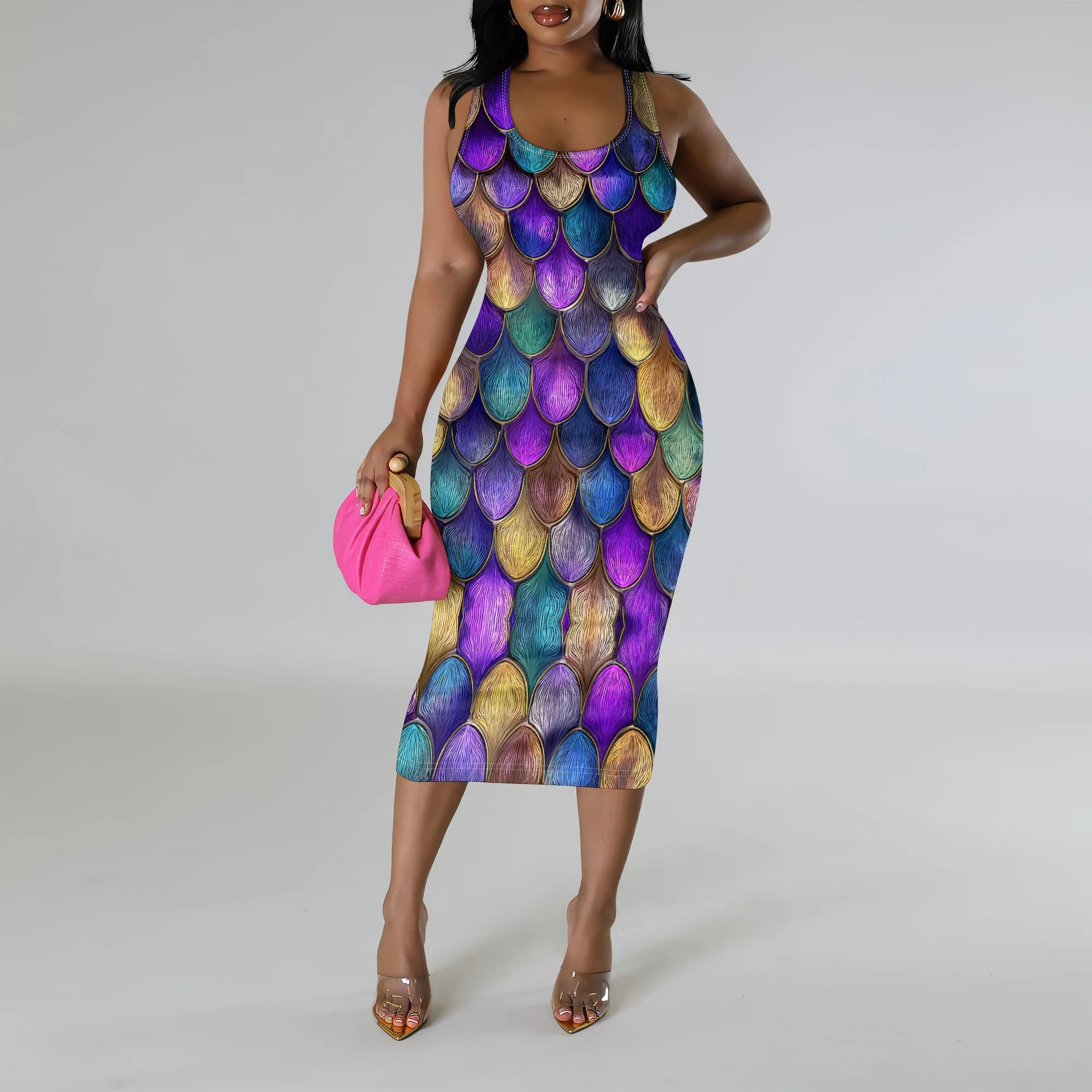 Rainbow Mermaid Scale Print Midi Dress XS‑3XL Sleeveless Bodycon Style for Pride Parade, Festival Party or Mermaid Theme Look
Rainbow Mermaid Scale Print Midi Dress XS‑3XL Sleeveless Bodycon Style for Pride Parade, Festival Party or Mermaid Theme Look