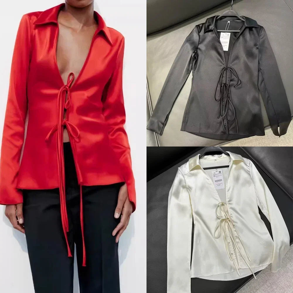 2025 Women's Bow-embellished Silk Satin Shirt Official Store Shirts & Blouses Traff Autumn Clothing Elegant Cheap
2025 Women's Bow-embellished Silk Satin Shirt Official Store Shirts & Blouses Traff Autumn Clothing Elegant Cheap