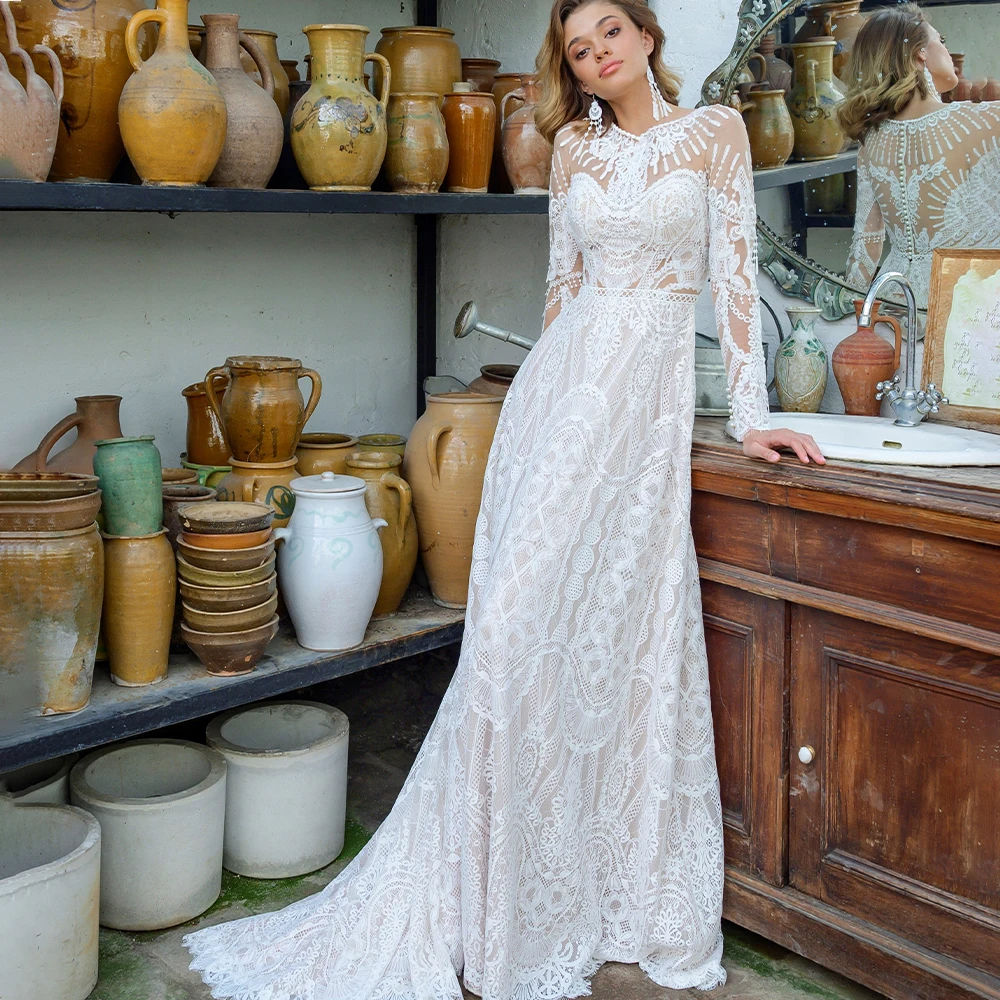 Mophiel Boho Wedding Dresses Long Sleeve O Neck Lace Bride Dress A Line Summer Beach Bridal Gown vestido de novia Customized
Mophiel Boho Wedding Dresses Long Sleeve O Neck Lace Bride Dress A Line Summer Beach Bridal Gown vestido de novia Customized