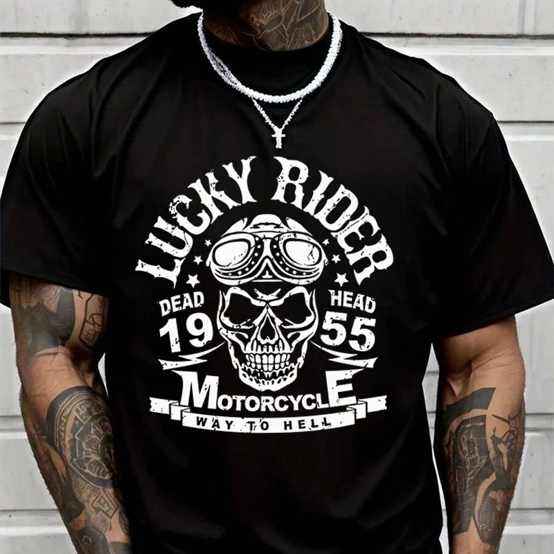 Мужская черная футболка с графическим принтом Skull Rider Motorcycle Bike, новые мужские повседневные футболки с круглым вырезом и короткими рукавами
Мужская черная футболка с графическим принтом Skull Rider Motorcycle Bike, новые мужские повседневные футболки с круглым вырезом и короткими рукавами