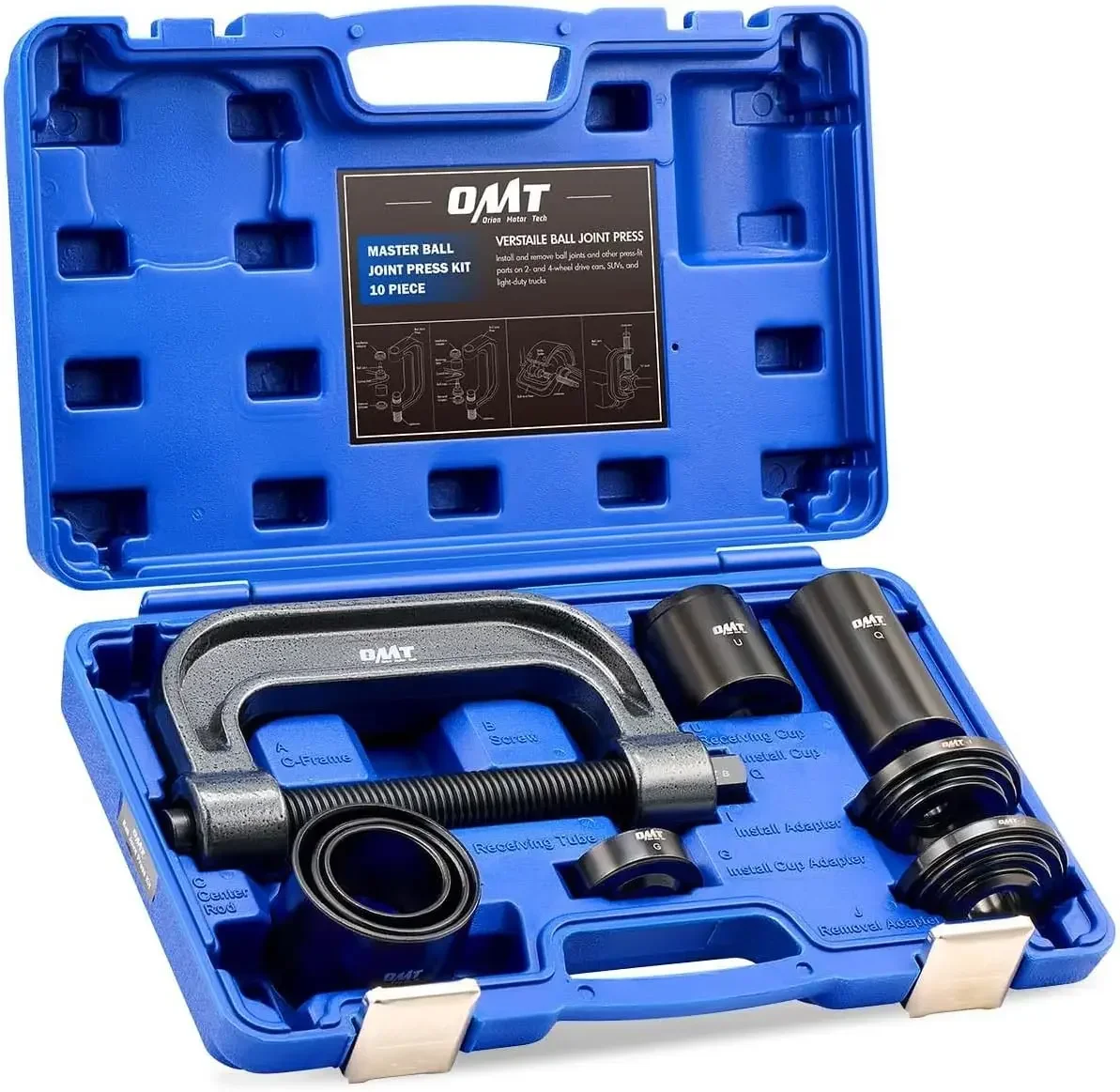 Heavy duty ball joint press & U joint removal tool kit with 4WD adapters for cars & light trucks.
Heavy duty ball joint press & U joint removal tool kit with 4WD adapters for cars & light trucks.
