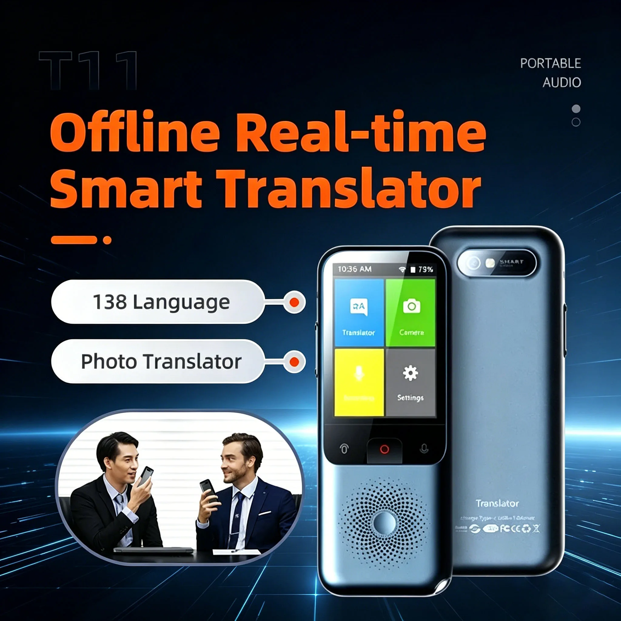 T11 Portable Smart Audio Translator, 138 Languages Offline Real-Time AI Voice & Photo Intelligent Translator
T11 Portable Smart Audio Translator, 138 Languages Offline Real-Time AI Voice & Photo Intelligent Translator