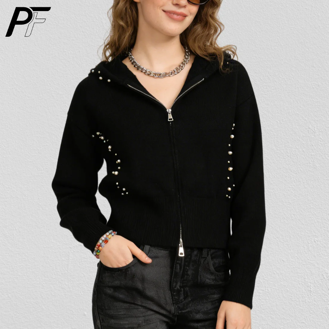 Women Y2K Cropped Hooded Zip Up Cardigan Stylish Pearl Embellished Loose Fit Trendy Casual Jacket Daily Wear 2026 Spring Autumn
Women Y2K Cropped Hooded Zip Up Cardigan Stylish Pearl Embellished Loose Fit Trendy Casual Jacket Daily Wear 2026 Spring Autumn