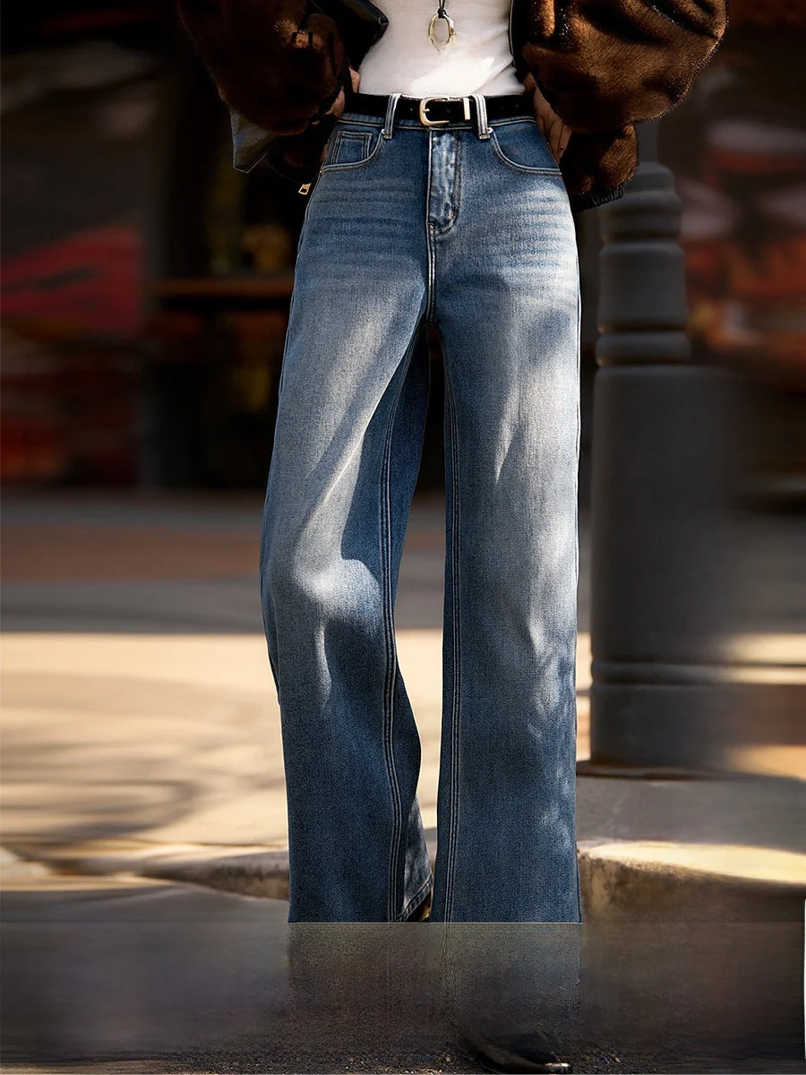 Xhange Fleece Lined Washed Denim Jeans Straight Leg Casual Warm Slimming Long Pants Women's Autumn Winter Cotton Blend
Xhange Fleece Lined Washed Denim Jeans Straight Leg Casual Warm Slimming Long Pants Women's Autumn Winter Cotton Blend