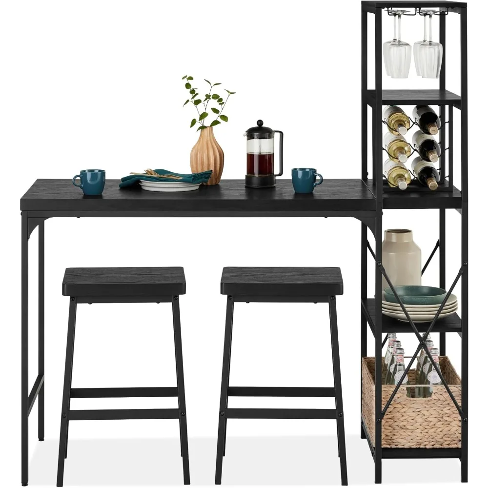3-Piece Counter Height Dining Set, Desk, Bar, Kitchen Island Table w/ 2 Stools, Wine Rack & Storage Shelves - Black
3-Piece Counter Height Dining Set, Desk, Bar, Kitchen Island Table w/ 2 Stools, Wine Rack & Storage Shelves - Black